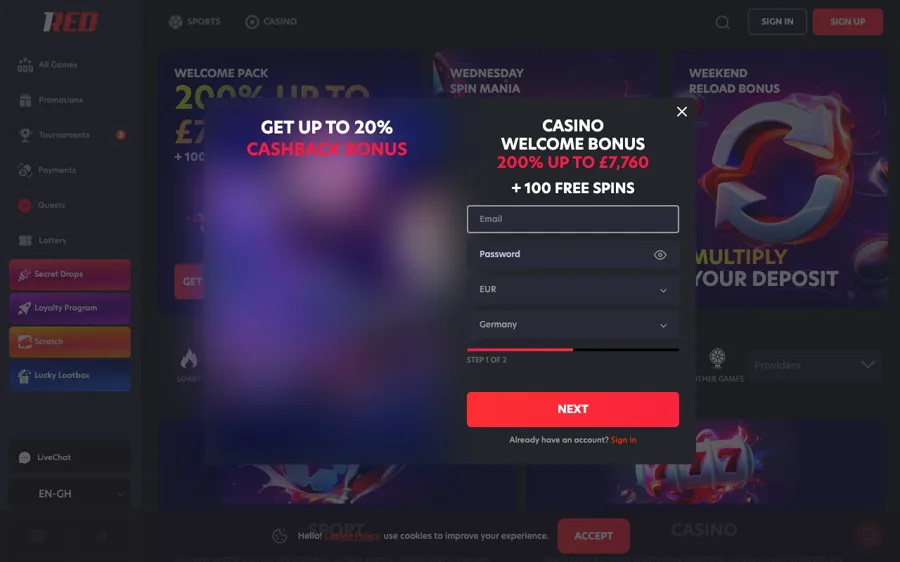 Ponuka a lobby 1Red — screenshot