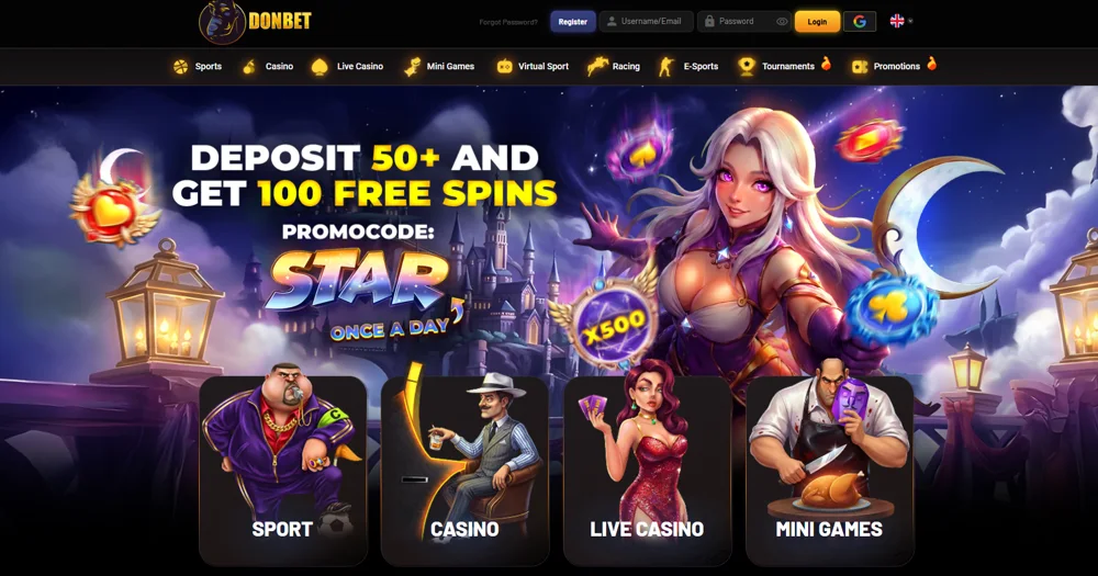 Ponuka a lobby Donbet — screenshot
