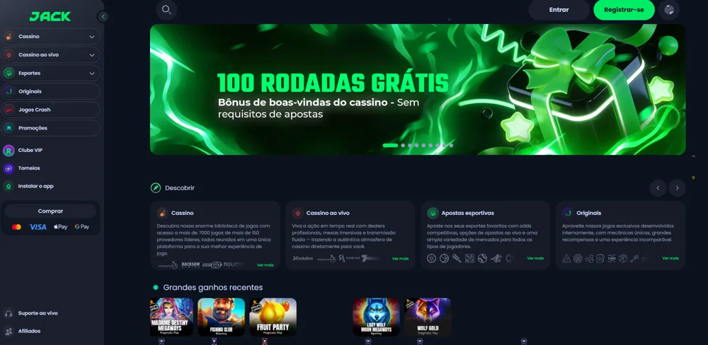 Ponuka a lobby Jack.com — screenshot
