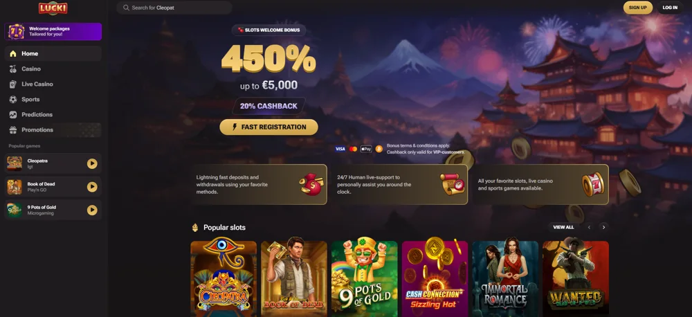 Ponuka a lobby Lucki.casino — screenshot