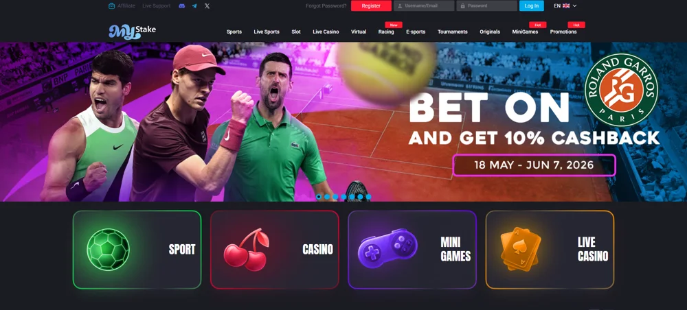 Ponuka a lobby MyStake — screenshot