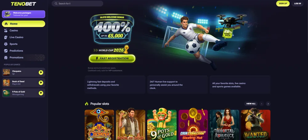 Ponuka a lobby Tenobet — screenshot
